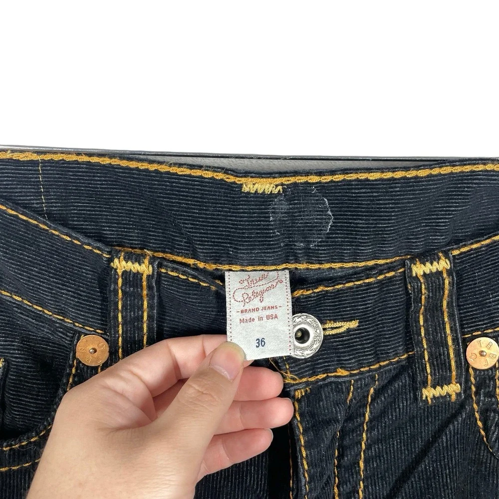 True Religion‎ Corduroy Pants Mens 36 Black Big T Stitch Baggy Y2K Streetwear